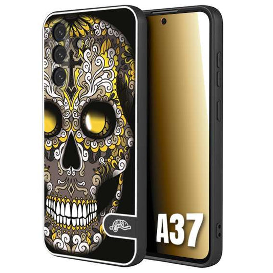 CUSTOMIZZA - Custodia cover nera morbida in tpu compatibile per Samsung A37 teschio messicano Mexican skull nero giallo