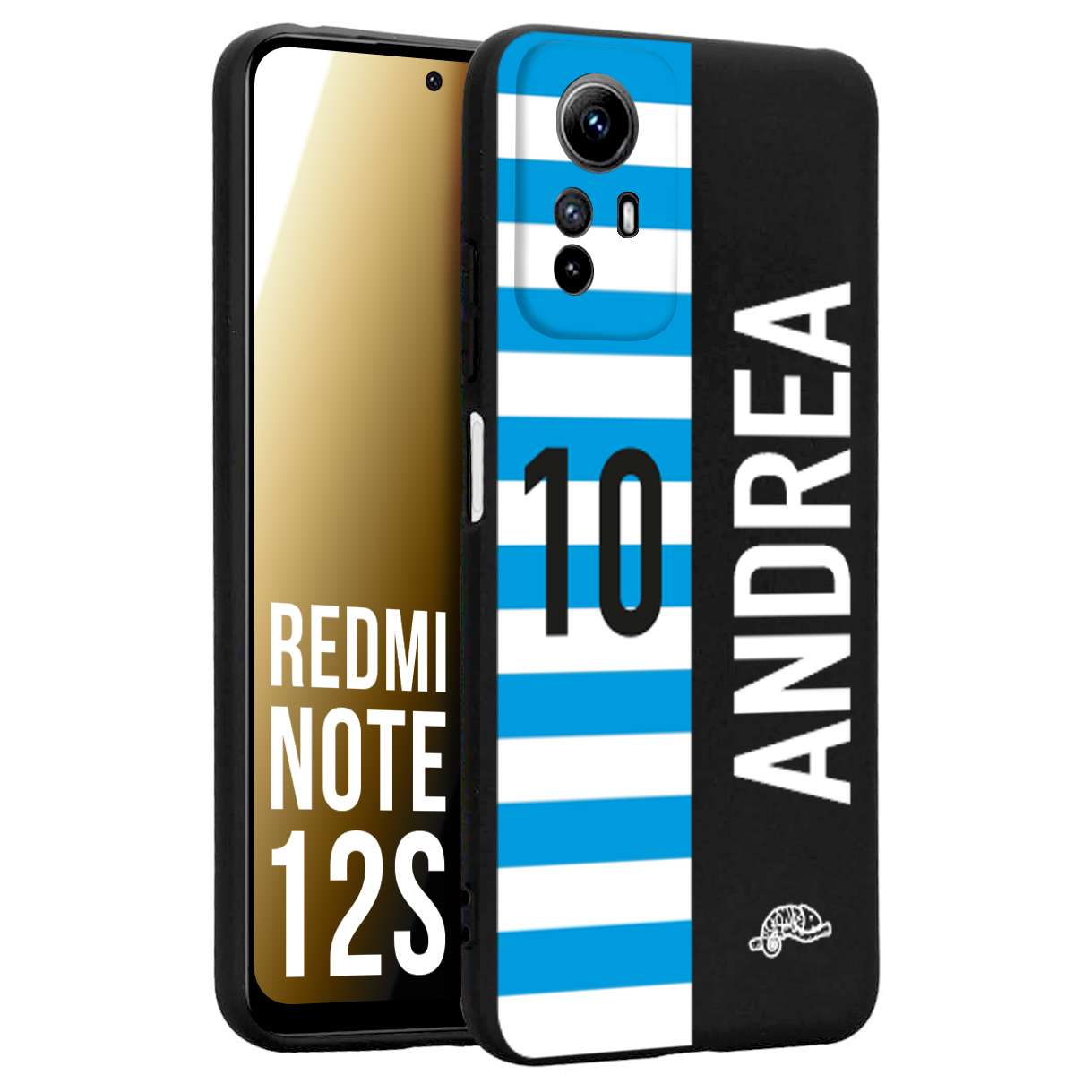 CUSTOMIZZA - Custodia cover nera morbida in tpu compatibile per Xiaomi Redmi Note 12S personalizzata calcio football nome e numero calciatori biancazzurri