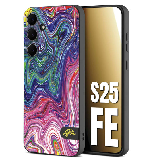 CUSTOMIZZA - Custodia cover nera morbida in tpu compatibile per Samsung S25 FE colorata fantasia vortice marmo arcobaleno rosa blu fucsia