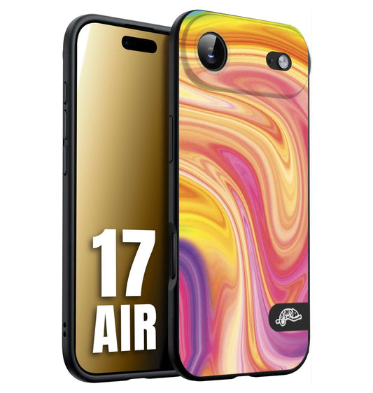 CUSTOMIZZA - Custodia cover nera morbida in tpu compatibile per iPhone 17 AIR colorata fantasia vortice marmo onde rosa fucsia gialla