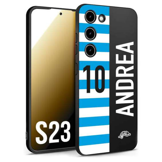 CUSTOMIZZA - Custodia cover nera morbida in tpu compatibile per Samsung S23 personalizzata calcio football nome e numero calciatori biancazzurri