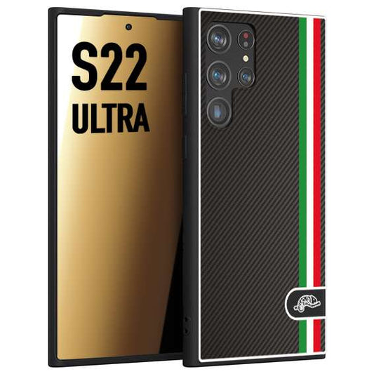 CUSTOMIZZA - Custodia cover nera morbida in tpu compatibile per Samsung S22 ULTRA effetto fibra di carbonio bandiera Italia made in Italy