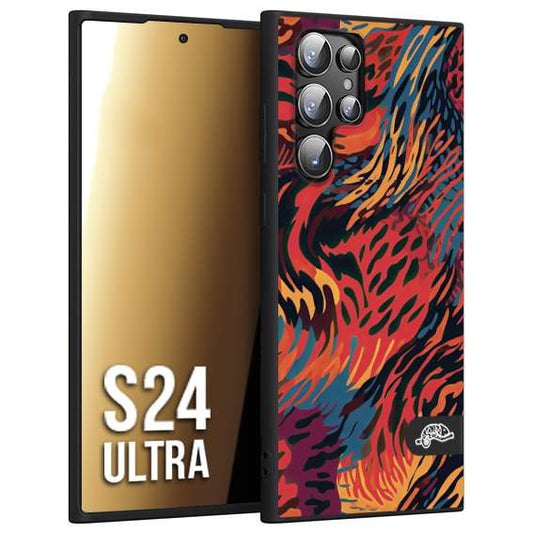 CUSTOMIZZA - Custodia cover nera morbida in tpu compatibile per Samsung S24 ULTRA leopardato maculato tigrato colorata fiamme rossa blu arancione