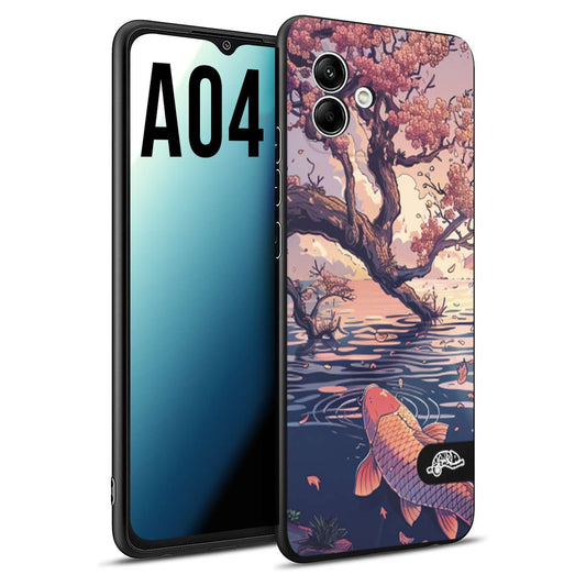 CUSTOMIZZA - Custodia cover nera morbida in tpu compatibile per Samsung A04 giapponese lago carpa koi rosa con foglie d'acero disegnata tattoo