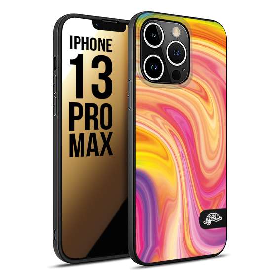 CUSTOMIZZA - Custodia cover nera morbida in tpu compatibile per iPhone 13 PRO MAX colorata fantasia vortice marmo onde rosa fucsia gialla