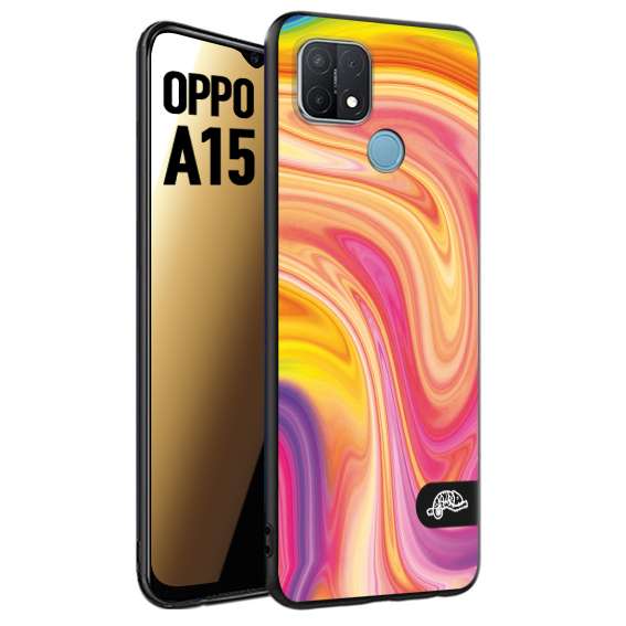 CUSTOMIZZA - Custodia cover nera morbida in tpu compatibile per Oppo A15 colorata fantasia vortice marmo onde rosa fucsia gialla