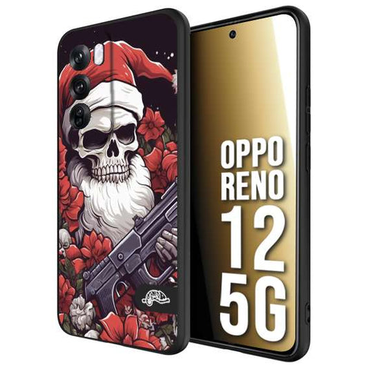 CUSTOMIZZA - Custodia cover nera morbida in tpu compatibile per Oppo Reno 12 5G teschio natale santa claus fiori tattoo disegnato