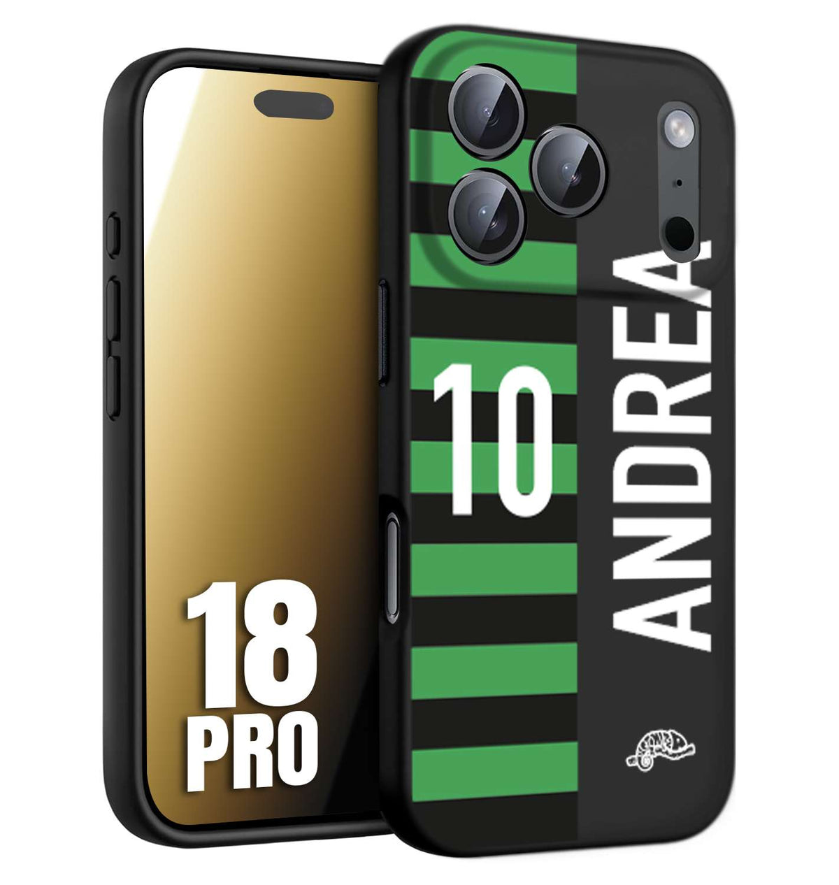 CUSTOMIZZA - Custodia cover nera morbida in tpu compatibile per iPhone 18 PRO personalizzata calcio football nome e numero calciatori neroverde