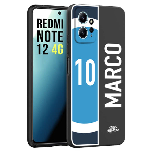 CUSTOMIZZA - Custodia cover nera morbida in tpu compatibile per Xiaomi Redmi Note 12 4G personalizzata calcio football nome e numero calciatori biancoazzurri bianco celesti