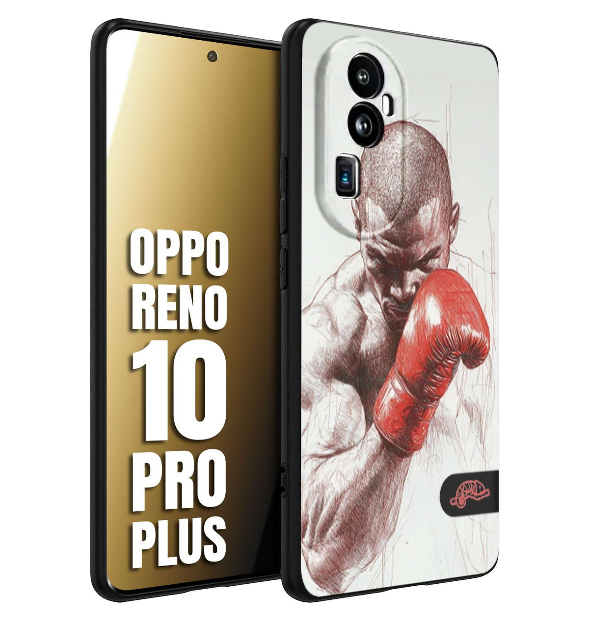 CUSTOMIZZA - Custodia cover nera morbida in tpu compatibile per Oppo Reno 10 PRO PLUS pugilato pugili disegno tattoo guantoni box sport primo piano