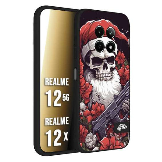 CUSTOMIZZA - Custodia cover nera morbida in tpu compatibile per Realme 12 5G - 12X teschio natale santa claus fiori tattoo disegnato