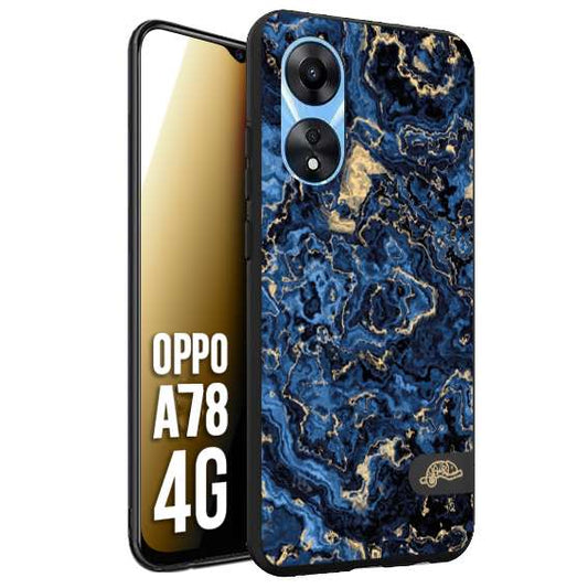 CUSTOMIZZA - Custodia cover nera morbida in tpu compatibile per Oppo A78 4G effetto marmo marble blu venature dorato psichedelico