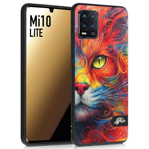 CUSTOMIZZA - Custodia cover nera morbida in tpu compatibile per Xiaomi Mi 10 LITE animali color cat gatto viso colori vibranti disegnato schizzo
