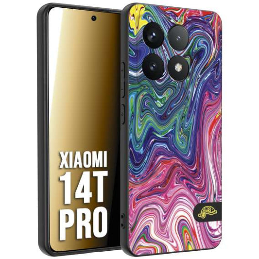 CUSTOMIZZA - Custodia cover nera morbida in tpu compatibile per Xiaomi 14T PRO colorata fantasia vortice marmo arcobaleno rosa blu fucsia