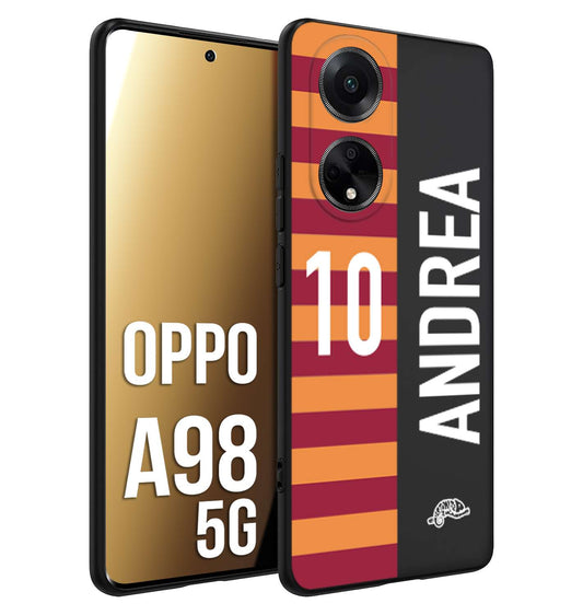 CUSTOMIZZA - Custodia cover nera morbida in tpu compatibile per Oppo A98 5G personalizzata calcio football nome e numero calciatori giallo rossi