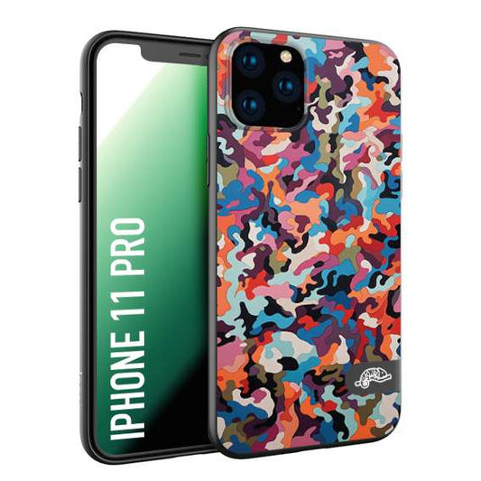 CUSTOMIZZA - Custodia cover nera morbida in tpu compatibile per iPhone 11 PRO camouflage mimetico militare moderno blu arancio rosa