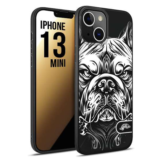 CUSTOMIZZA - Custodia cover nera morbida in tpu compatibile per iPhone 13 MINI bulldog bianco a rilievo disegnato tattoo tatuaggio