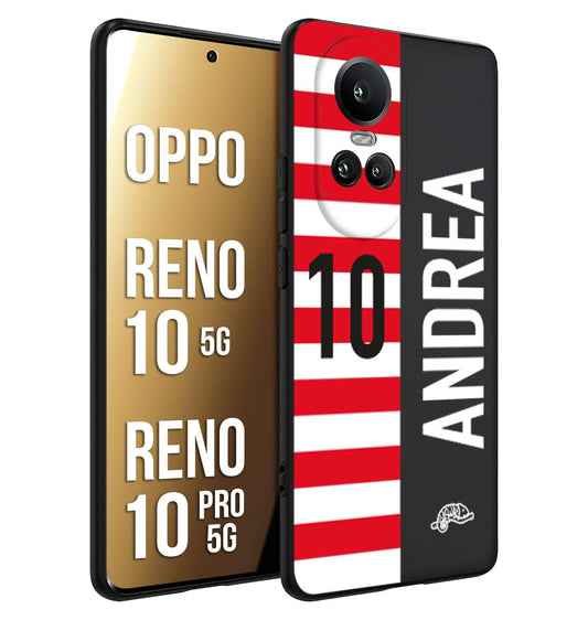 CUSTOMIZZA - Custodia cover nera morbida in tpu compatibile per Oppo Reno 10 5G - 10 PRO 5G personalizzata calcio football nome e numero calciatori bianco rossa