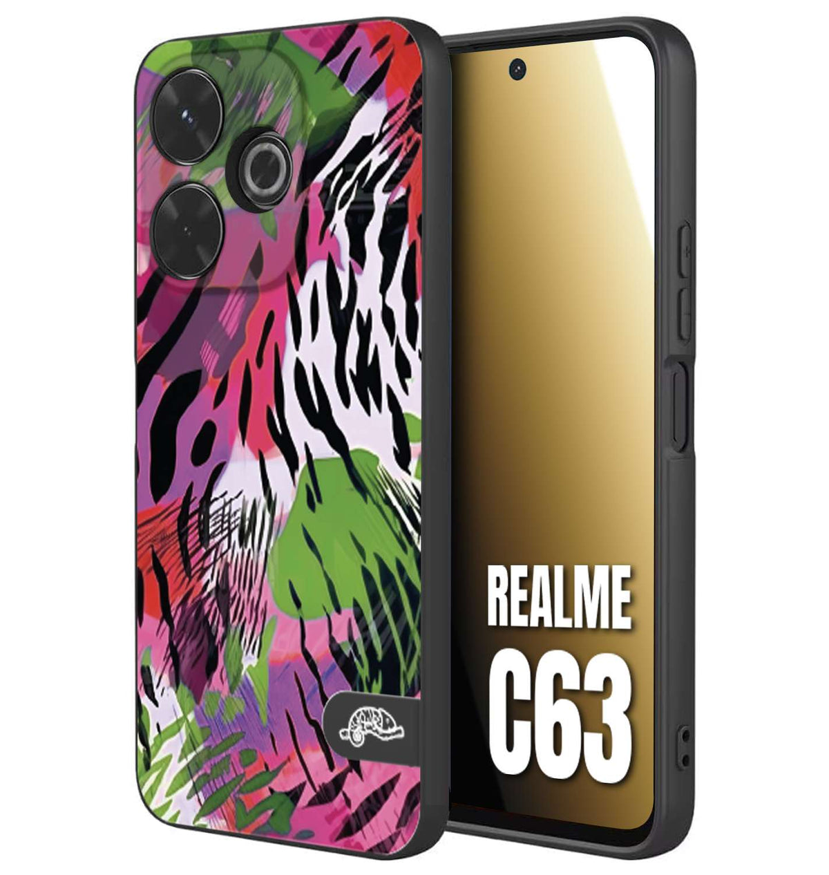 CUSTOMIZZA - Custodia cover nera morbida in tpu compatibile per Realme C63 leopardato tigrato tiger colorata summer color verde fucsia