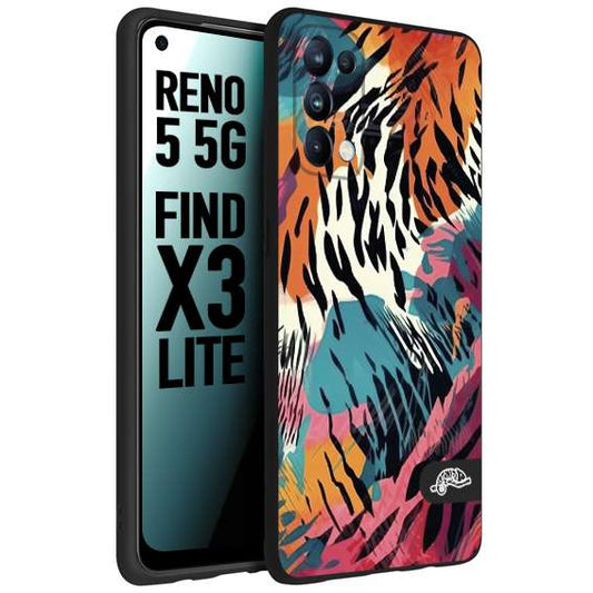CUSTOMIZZA - Custodia cover nera morbida in tpu compatibile per Oppo Reno 5 5G leopardato maculato tigrato tiger colorata summer color