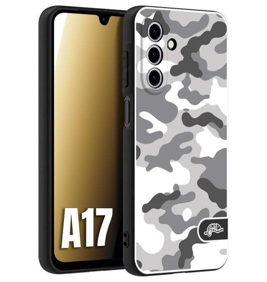 CUSTOMIZZA - Custodia cover nera morbida in tpu compatibile per Samsung A17 camouflage mimetico militare bianco white