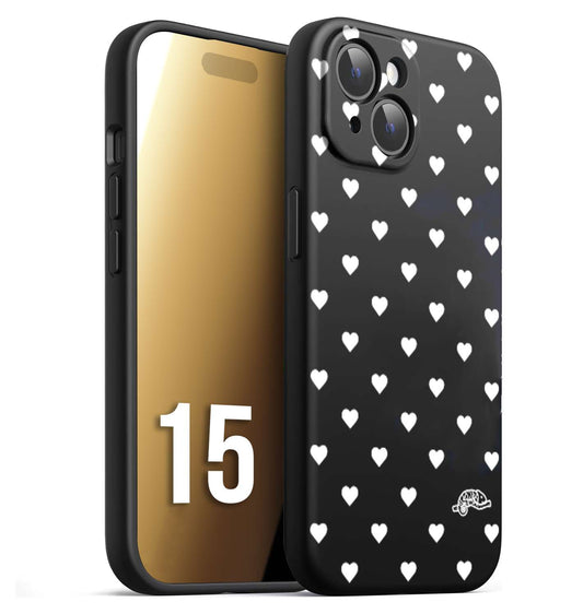 CUSTOMIZZA - Custodia cover nera morbida in tpu compatibile per iPhone 15 cuori pois bianchi donna pin up vintage