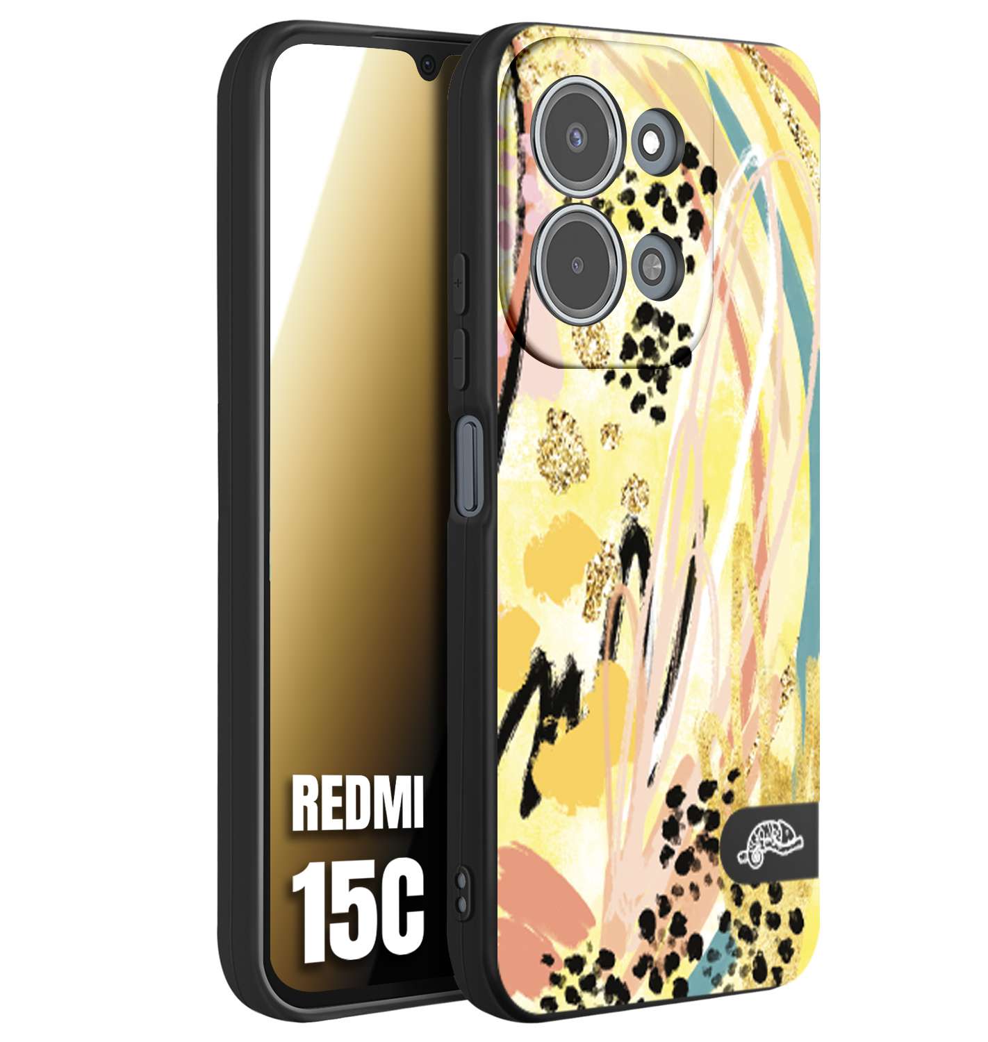 CUSTOMIZZA - Custodia cover nera morbida in tpu compatibile per Xiaomi Redmi 15C astratti donna flower fantasia estate gialla rosa leopardata