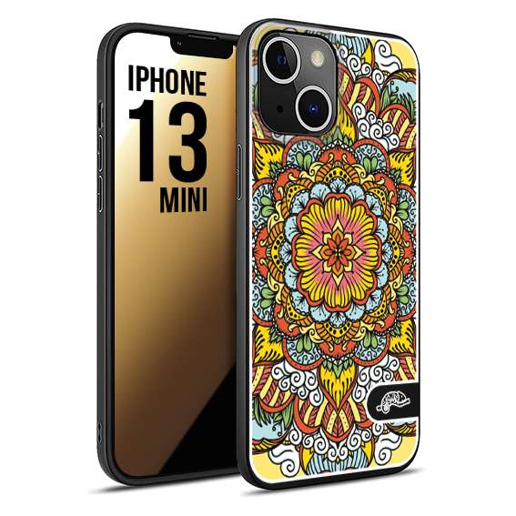 CUSTOMIZZA - Custodia cover nera morbida in tpu compatibile per iPhone 13 MINI mandala colorato fiore nuvole arancione