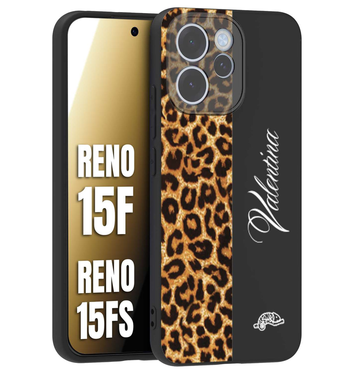CUSTOMIZZA - Custodia cover nera morbida in tpu compatibile per Oppo Reno 15 F - Reno 15 FS custom nome scritta leopardato maculato donna marrone leopard