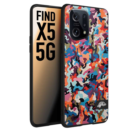 CUSTOMIZZA - Custodia cover nera morbida in tpu compatibile per Oppo Find X5 camouflage mimetico militare moderno blu arancio rosa