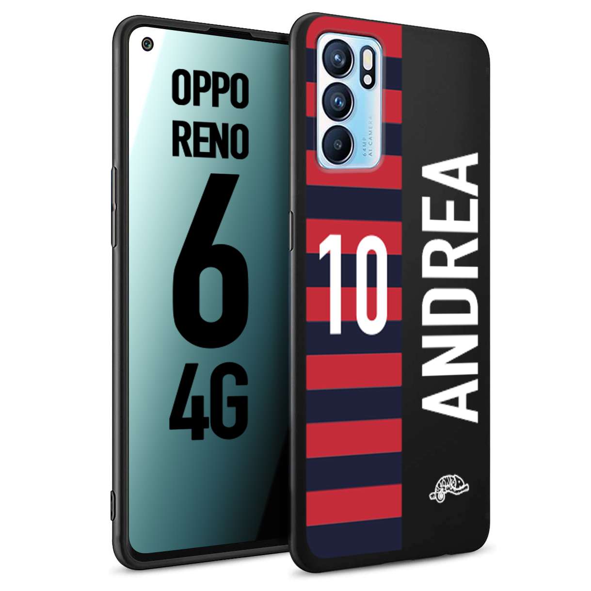 CUSTOMIZZA - Custodia cover nera morbida in tpu compatibile per Oppo Reno 6 4G personalizzata calcio football nome e numero calciatori rossoblu