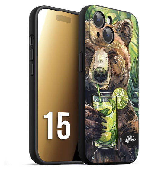 CUSTOMIZZA - Custodia cover nera morbida in tpu compatibile per iPhone 15 fiori estate disegnata cocktails animali simpatici orso bear negroni