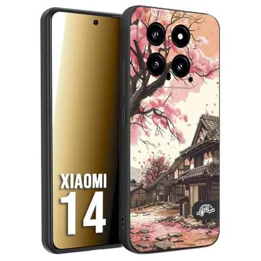 CUSTOMIZZA - Custodia cover nera morbida in tpu compatibile per Xiaomi 14 casa giapponese rosa ciliegio in fiore disegnata tattoo