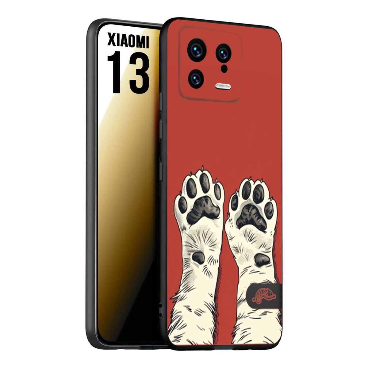 CUSTOMIZZA - Custodia cover nera morbida in tpu compatibile per Xiaomi 13 zampe di gatto cat paws rossa red disegnata fumetto cartoon