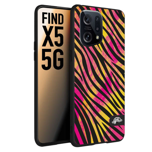 CUSTOMIZZA - Custodia cover nera morbida in tpu compatibile per Oppo Find X5 zebrata maculata a rilievo soft touch donna fucsia gialla