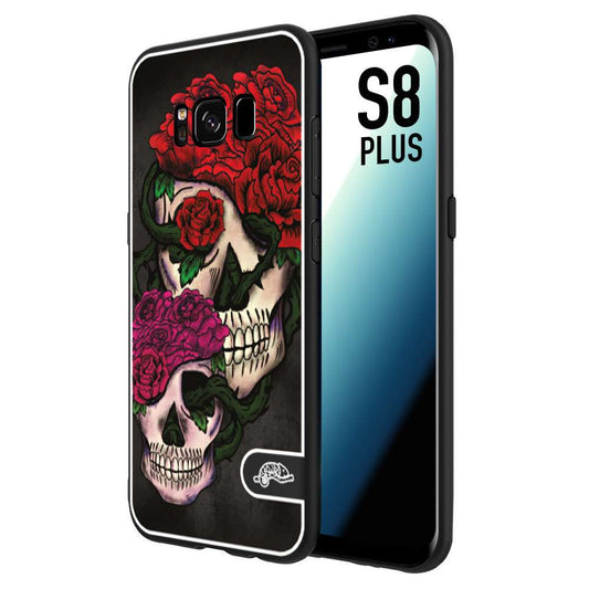 CUSTOMIZZA - Custodia cover nera morbida in tpu compatibile per Samsung S8 PLUS teschi e rose rosse fucsia skull and roses