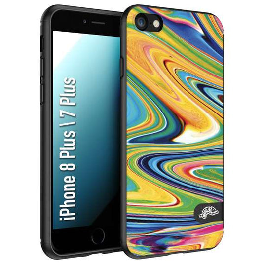 CUSTOMIZZA - Custodia cover nera morbida in tpu compatibile per iPhone 7 PLUS - 8 plus colorata fantasia vortice marmo arcobaleno gialla verde blu