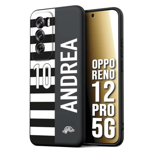 CUSTOMIZZA - Custodia cover nera morbida in tpu compatibile per Oppo Reno 12 PRO 5G personalizzata calcio football nome e numero calciatori bianconera