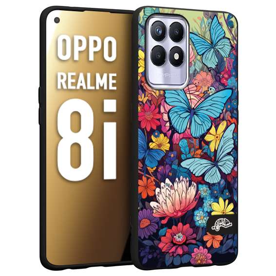 CUSTOMIZZA - Custodia cover nera morbida in tpu compatibile per Oppo Realme C21 4G farfalle butterfly moderno donna disegnate gialla blu rosa