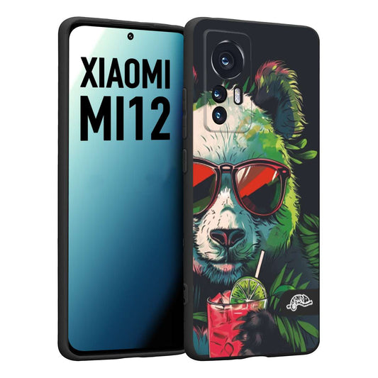 CUSTOMIZZA - Custodia cover nera morbida in tpu compatibile per Xiaomi 12 5G estate disegnata cocktails animali simpatici panda mojito