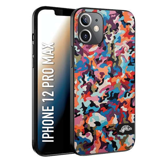 CUSTOMIZZA - Custodia cover nera morbida in tpu compatibile per iPhone 12 PRO MAX camouflage mimetico militare moderno blu arancio rosa