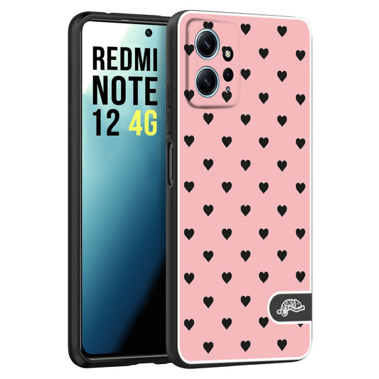 CUSTOMIZZA - Custodia cover nera morbida in tpu compatibile per Xiaomi Redmi Note 12 4G cuori pois rosa donna pin up vintage