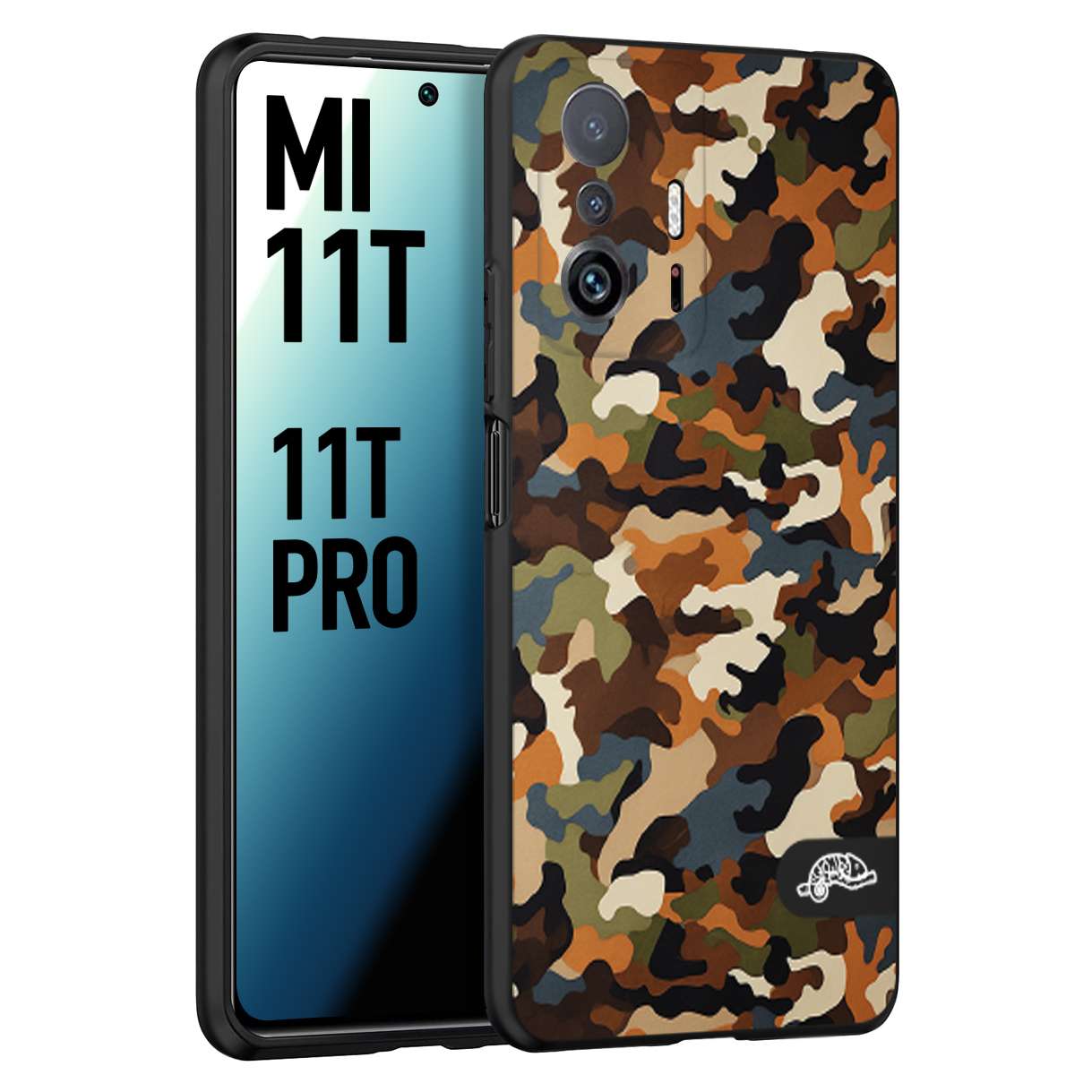 CUSTOMIZZA - Custodia cover nera morbida in tpu compatibile per Xiaomi Mi 11T - Mi 11T PRO camouflage mimetico militare moderno blu marrone beige