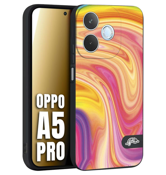 CUSTOMIZZA - Custodia cover nera morbida in tpu compatibile per Oppo A5 PRO colorata fantasia vortice marmo onde rosa fucsia gialla