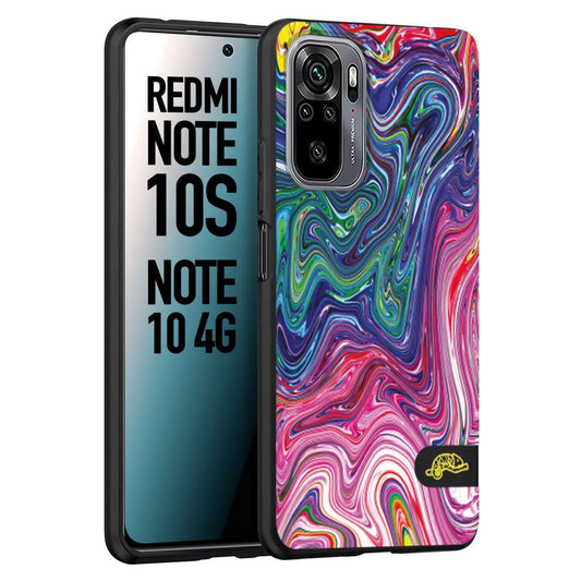 CUSTOMIZZA - Custodia cover nera morbida in tpu compatibile per Xiaomi Redmi Note 10S colorata fantasia vortice marmo arcobaleno rosa blu fucsia