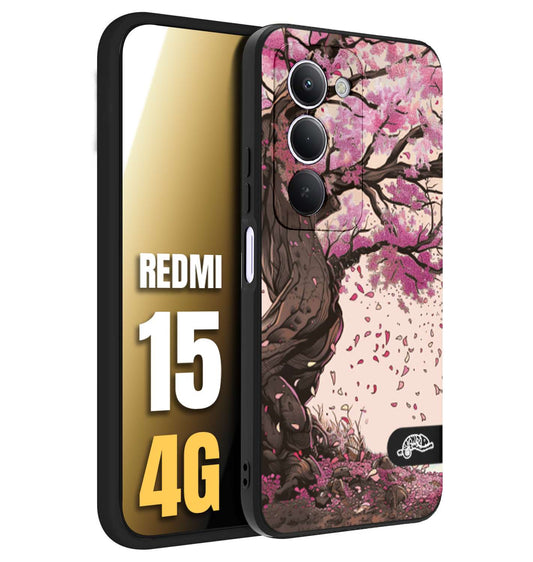 CUSTOMIZZA - Custodia cover nera morbida in tpu compatibile per Xiaomi Redmi 15 4G giapponese colori morbidi fiori di ciliegio rosa disegnata