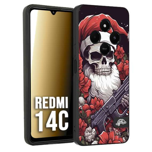CUSTOMIZZA - Custodia cover nera morbida in tpu compatibile per Xiaomi Redmi 14C teschio natale santa claus fiori tattoo disegnato
