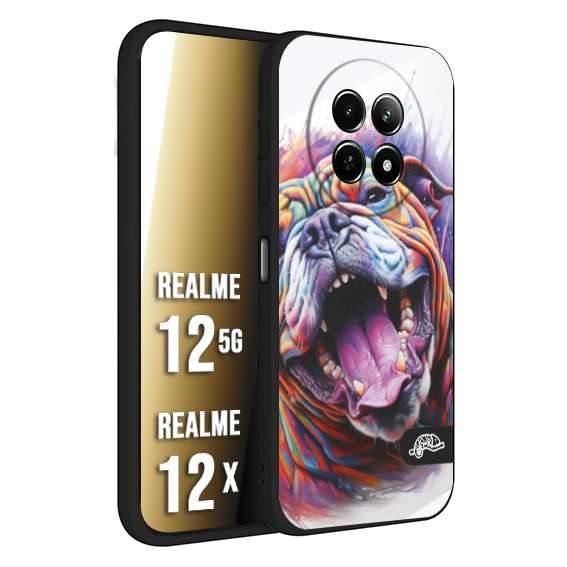 CUSTOMIZZA - Custodia cover nera morbida in tpu compatibile per Realme 12 5G - 12X animali color bulldog cane dog colori vibranti disegnato schizzo