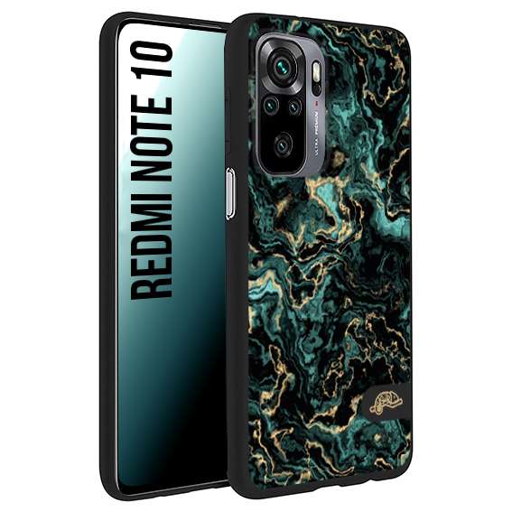 CUSTOMIZZA - Custodia cover nera morbida in tpu compatibile per Xiaomi Redmi Note 10 effetto marmo marble verde green venature dorato pietra