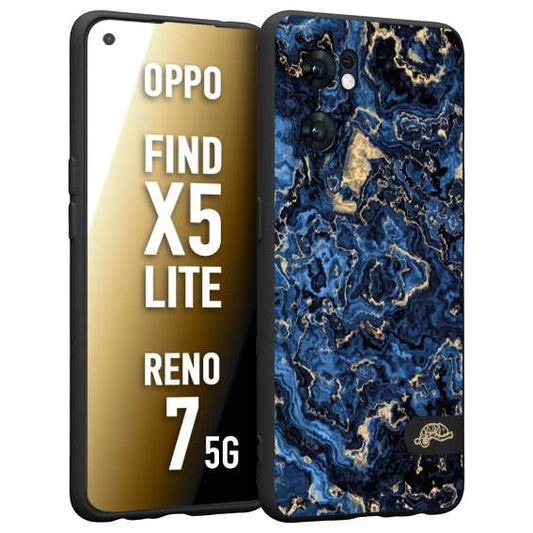 CUSTOMIZZA - Custodia cover nera morbida in tpu compatibile per Oppo Reno 7 - Find X5 LITE effetto marmo marble blu venature dorato psichedelico